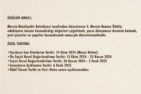 4. Mersin Roman Ödülü başlıyor.