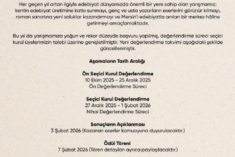 5. Mersin Roman Yarışması başvuruları tamamlandı.