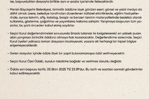 5.Mersin Roman Ödülü Başlıyor!