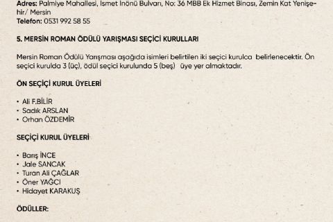 5.Mersin Roman Ödülü Başlıyor!